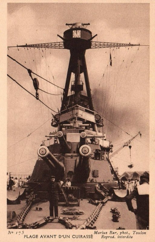 French Navy Destroyer Battleship Captain Standing on Forward Landing  - War Time