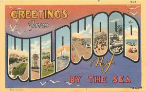 1940s large letters multi View Wildwood by the Sea New Jersey 11743 Teich