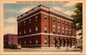 Linen Postcard United States Post Office and Court House in Ophelia, Alabama