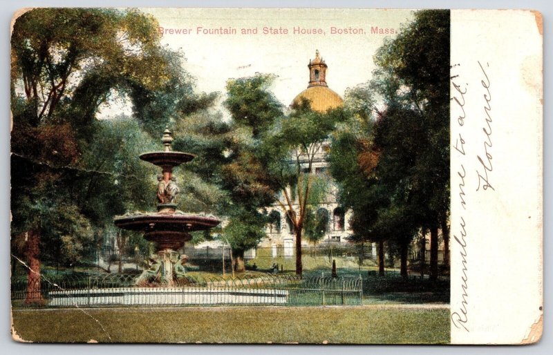 Vintage Postcard 1907 Brewer Fountain & State House Boston Massachusetts M.A.