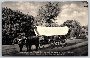 Illinois~Conestoga Wagon @ Lincolns New Salem State Park~B&W~Vintage Postcard