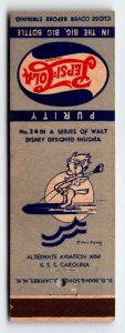 Pepsi Cola Matchbook Cover Walt Disney No 24 Horse On Plane Wing Aviation  1940s