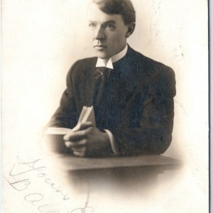 ID'd c1910s Los Angeles, CA Man Book RPPC Real Photo Postcard Allen Garvin A122