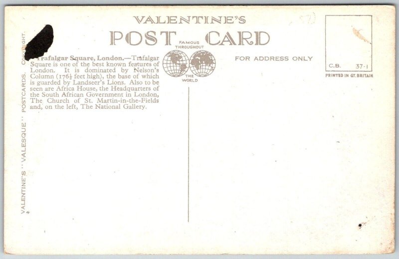 London England c1910 Postcard Trafalgar Square