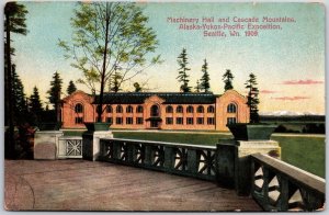 Machinery Hall &b Cascade Mountains Alaska Yukon Exposition Wash 1909 Postcard