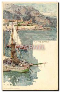 VINTAGE POSTCARD Illustrator Monte Carlo Monaco Boats