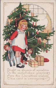 Postcard Christmas Little Girl Playing with Toys 1922