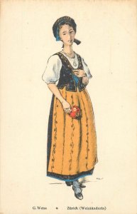 Lot of 12 vintage postcards Swiss national folk costumes Switzerland