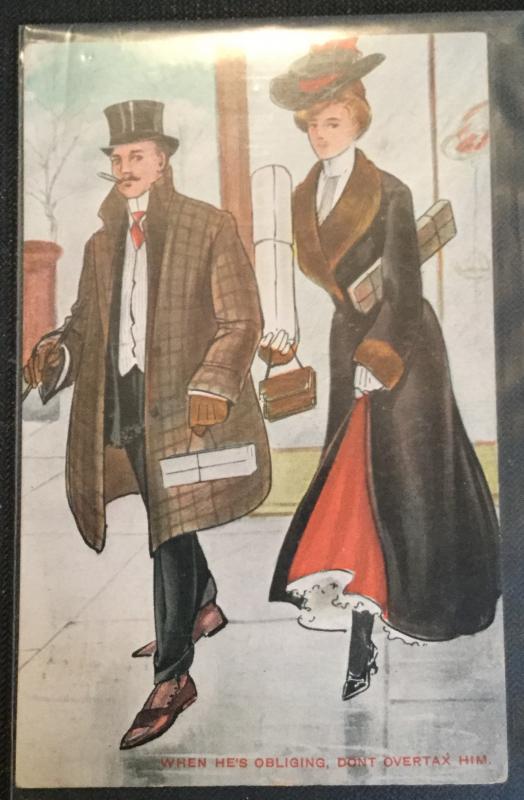 Vintage Postcard Used Couple “When he’s obliging, don’t overtax him”  LB