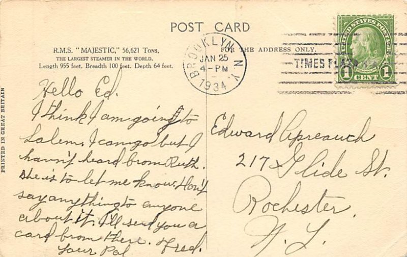 SS Majestic White Star Line 1934 