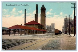 Peoria Illinois Postcard Rock Island Depot Exterior View c1910 Vintage Antique