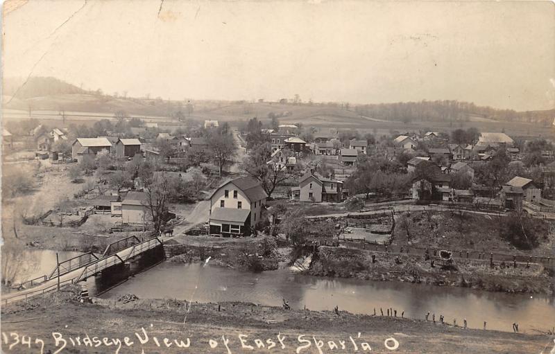 E79/ East Sparta Ohio RPPC Postcard Stark County Leiter Birdseye 1913 Bridge 4