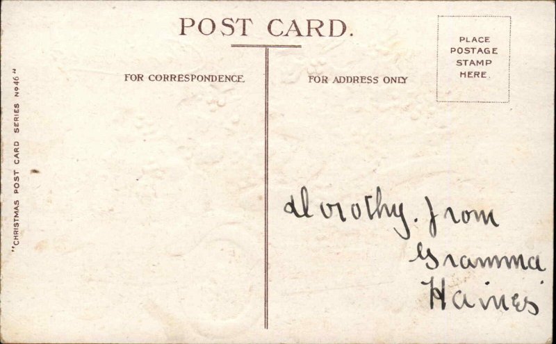 Christmas Holly Car Gilt Embossed c1900s-20s Postcard