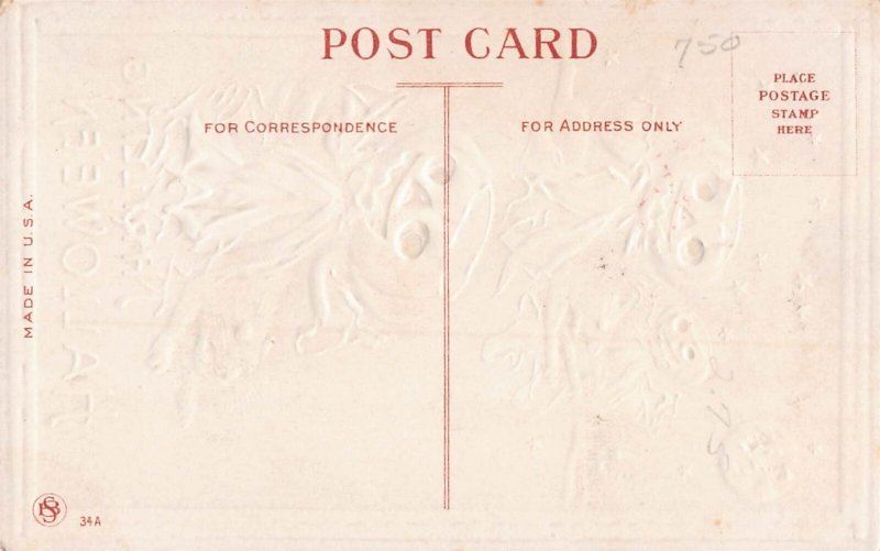 JOL ghosts riding black cats Halloween Postcard hol3010