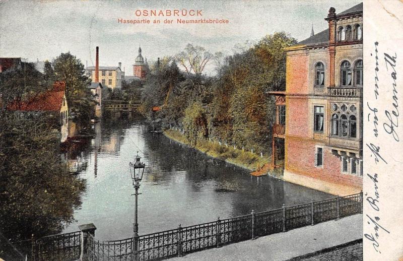 Osnabruck Germany 1903 Postcard Canal Hasepartie an der Neumarktsbrucke