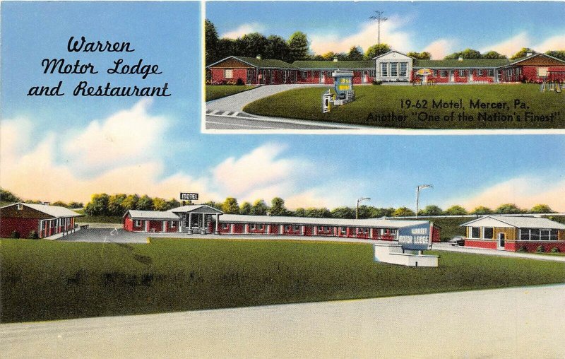 Newton Falls Ohio c1957 Postcard Warren Motor Lodge & Restaurant