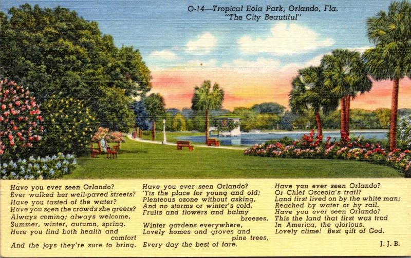 Florida Orlando Tropical Eola Park 1941 Curteich