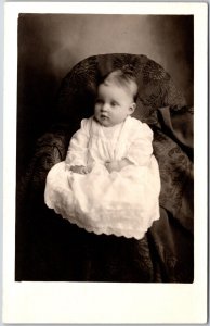 Babies and Children White Dress Sits On Couch Photograph Postcard