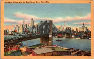 New York City Brooklyn Bridge and East River 1955