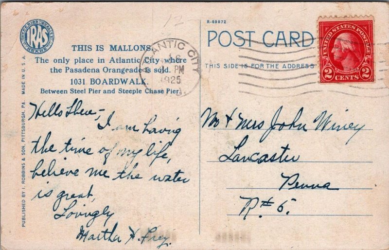 Postcard Mallon's Pasadena Orangeade Boardwalk