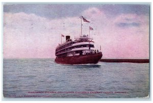 1908 Whaleback Steamer Christopher Columbus Entering Harbor Chicago IL Postcard