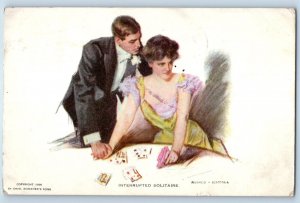 1910 Romance Couple Gambling Interrupted Solitaire Alozo Kimball Posted Postcard