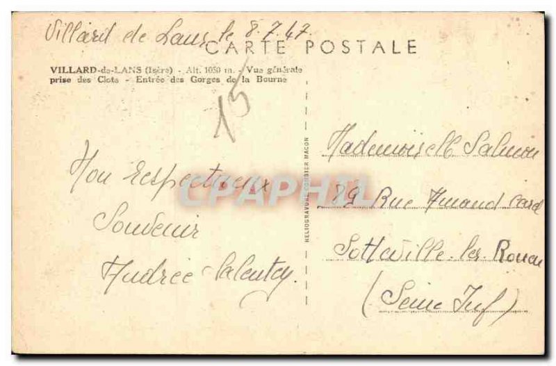 Old Postcard Villard de Lans Isere General view taken Clots