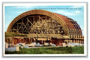 Vintage 1920's Postcard Construction of Mormon Tabernacle Salt Lake City Utah