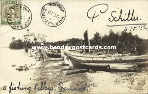 jamaica, B.W.I., Fishing Village (1904) P. Schiller RPPC, Half-Way-Tree Cancel