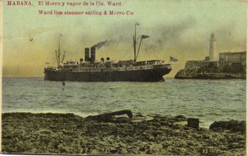 cuba, HAVANA, Ward Line Steamer, Morro Castle, Lighthouse (1912) Postcard