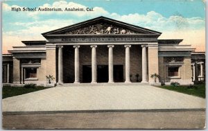 Anaheim California, High School Auditorium Building, Entrance, Vintage Postcard