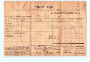 1903 RAWLINS WYOMING UNION PACIFIC RAILROAD CO FREIGHT BILL Z866