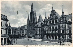 VINTAGE POSTCARD CITY HALL STREET SCENE WIESBADEN GERMANY MAILED 1930