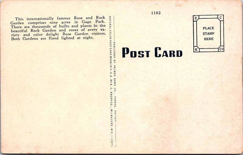 Postcard GARDEN SCENE Topeka Kansas KS AM9891