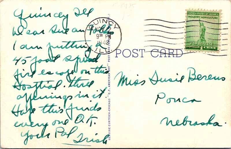 Postcard HOSPITAL SCENE Quincy Illinois IL AM2126