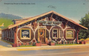 Unique Log House Redwood Gifts Garberville California 1955 linen postcard