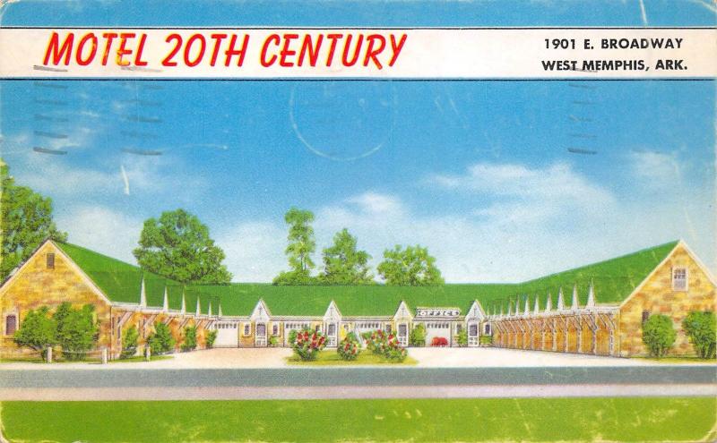 West Memphis Arkansas 1959 Postcard 20th Century Motel near Tennessee