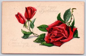 Vintage Postcard 1919 Happy Birthday Many Returns of the Day Greetings Red Roses