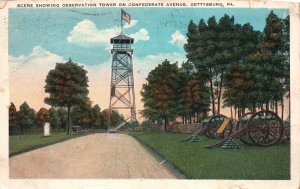 Vintage Postcard 1930's Scene Showing Observation Tower Gettysburg Pennsylvania