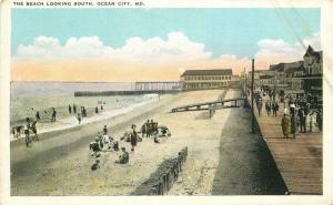 Beach looking south Ocean City Maryland 1920s Postcard Tichnor 503