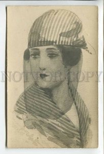 439140 ART DECO Lady Head FASHION Headscarf Vintage postcard FRANCE