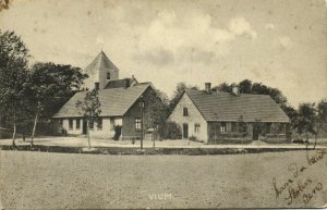denmark, VIUM, Partial View with Church (1910s) Postcard