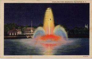 Reservoir Fountain at Night Highland Park Rochester New York - pm 1935 - Linen