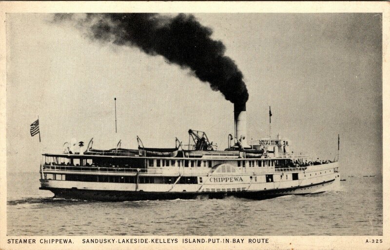 Steamer Chippewa Sandusky Lakeside Kelleys Island Put in Bay Ohio VTG Postcard 