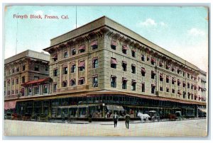 1910 Forsyth Block Exterior Roadside Fresno California CA Posted Horse Postcard 