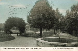 c.1909 Rand Park Keokuk Iowa Flower Gardens Birge Fountain Postcard 2R3-591