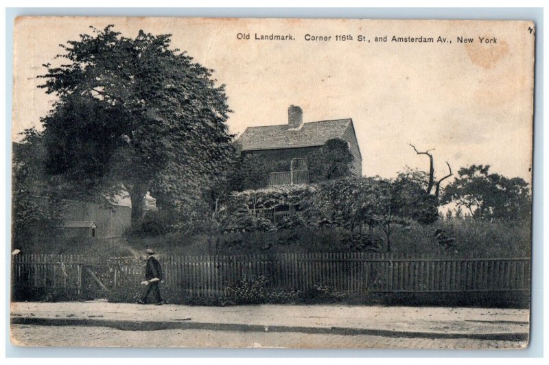 1911 Old Landmark Walking Man Scene Amsterdam Avenue New York NY Postcard