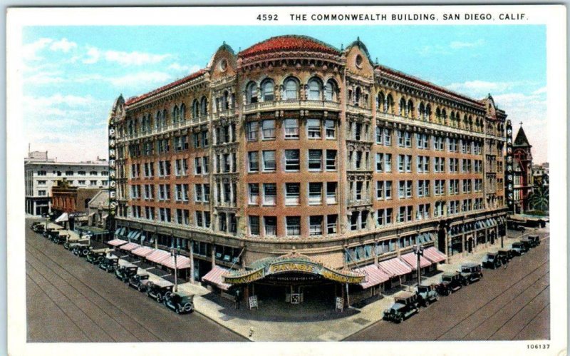 SAN DIEGO, California CA ~ COMMONWEALTH BUILDING ca 1920s  Postcard