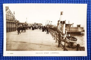 Vintage c1910 Princes Landing Stage Dock Ships Liverpool UK RPPC Series Postcard