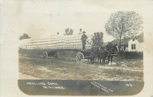Postcard 1908 RPPC Corn farm exaggeration Hauling Illinois Ritchie IL24-1763